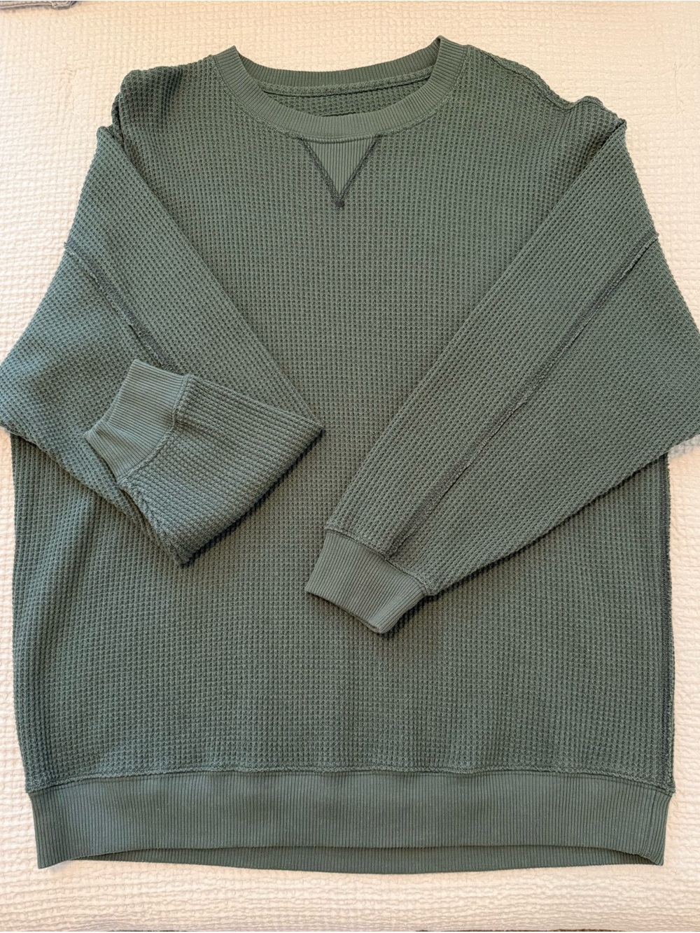 American Eagle Outfitters Olive Green Waffle Knit Crewneck Sweater
